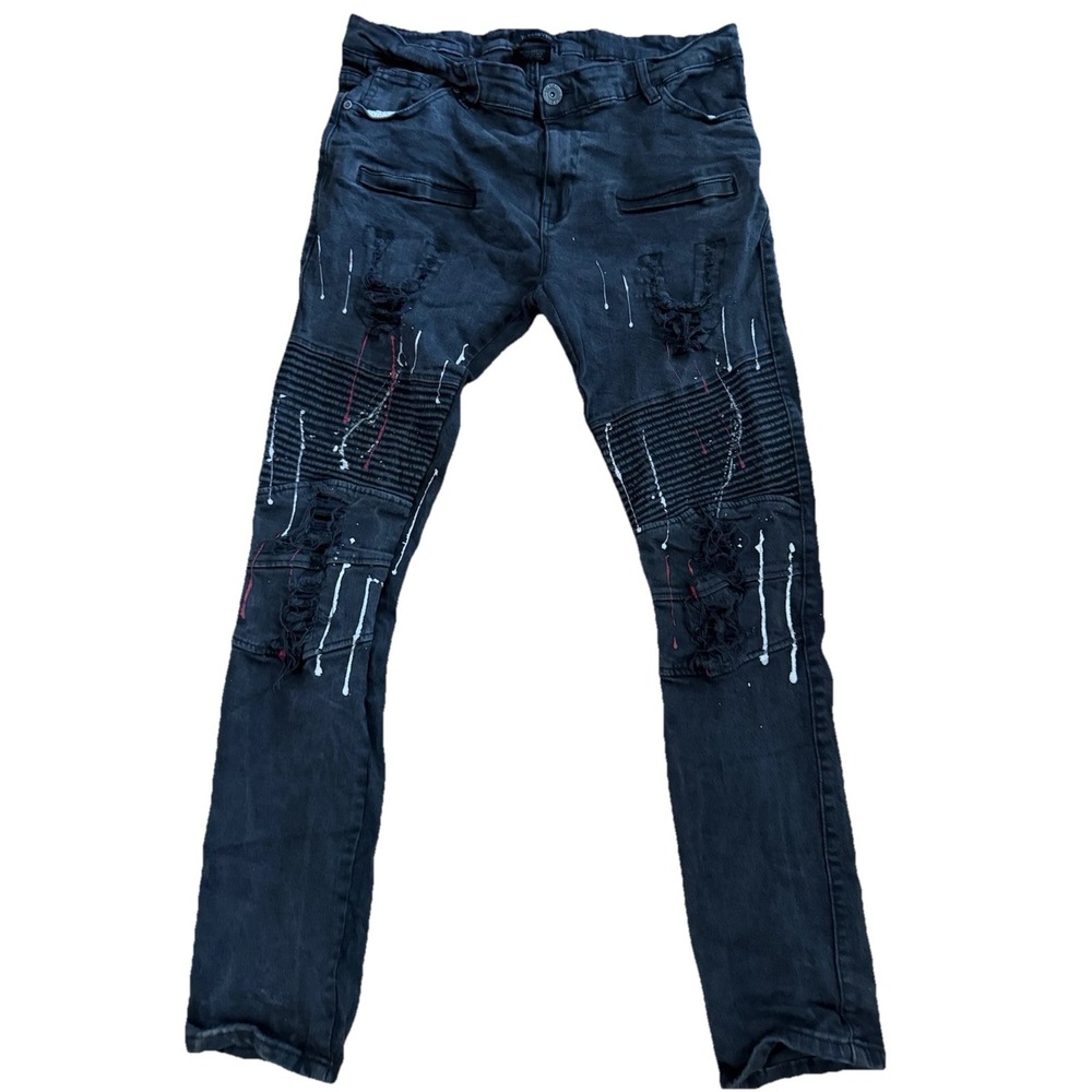 Blueserver Distressed Black Jeans‎ 36 x 31 97% Paint Accents